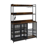 Coffee Bar Cabinet with Power Outlet, Industrial Buffet Cabinet with LED Strip and Glass Holder, W1705P179846