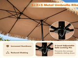 15x9ft Double-Sided Tiki Patio Umbrella with Heavy Duty Weighted Base , 12 Metal Ribs Hawaiian PE 21507718