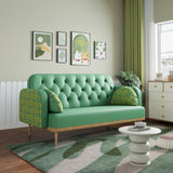 green Loveseat sofa with tulip pattern Modern Upholstered Two Seater PU Sofa with 2 dumpling-shaped W1767142165