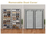 Double Row 10-Tier Non-Woven Fabric Shoe Cabinet with Iron Pipes and Plastic Components, Gray 25457979