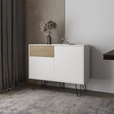 Red Rock Sideboard with Hairpin Legs, White and Natural Oak Finish B128P287516