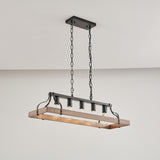 33.7-Inch Black and Faux Wood Grain Pendant Light, 5 E26 Bulb Sockets, Adjustable Chain Height W1340P251927