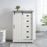 5 Drawers Dresser w/Sliding Barn Door, Farmhouse Modern Tall Dresser 5 Chest of Drawers, Storage W2275P206613