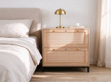 Wide 2-Drawer Wooden Filing Cabinet, Light Oak Color, MDF with Melamine Veneer & Rattan Panel 93775717