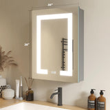 ZNTS LED Bathroom Wall Medicine Cabinet Mirror 20"×28" with Storage Recessed or Surface Dimmable 3 Colors 50862470