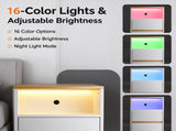 High Gloss White & Oak Two-Tone Nightstand, RGB Light, US Power Outlet, 2 Drawers 37462022