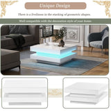 ON-TREND High Gloss Minimalist Design with LED Lights, 2-Tier Square Coffee Table, Center Table for WF295997AAK