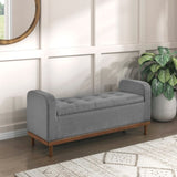 Mid-Century Modern Lift Top Storage Bench 1pc Tufted Gray Upholstered Solid Wood Walnut Finish B011P192193