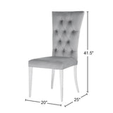 Set of 2 Velvet Upholstered Side Chairs, Grey and Chrome B016P227275