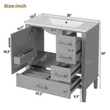 30" Bathroom Vanity with Ceramic Sink, Soft-Close Door with Built-in Shelf, Deep Standard N729P184479E
