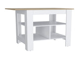Kitchen Island, kitchen table 35" H, 3 Open Shelves, White/Macadamia B097133001