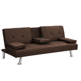 Sofa Bed with Armrest two holders WOOD FRAME, STAINLESS LEG, FUTON BROWN PVC W2297P164939