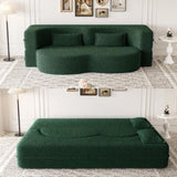 Modern Floor Sofa with 2 Pillows,Convertible Teddy Fabric Foam-Filled Sleeper Sofa Bed,15