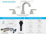 Bathroom Faucet 2 Handle Brushed Nickel Bathroom Sink Faucet Widespread 3 Hole 360&deg Swivel Spout 02074434