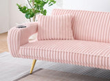 The straight-row white corduroy sofa with throw pillows, featuring a minimalist style, is suitable W1658P251982