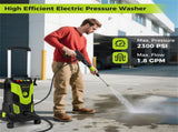 Green Black 2300 PSI Electric Pressure Washer with 4 Quick-Connect Nozzles & Soap Bottle, 1900W 28310152