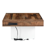 ON-TREND 31.4'' x 31.4'' Farmhouse Coffee Table with 2 USB Ports and Outlets, Brown Spliced Wood N721P189320K
