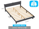 Dark Gray Queen Size Tufted Platform Bed Frame - Linen-Like Upholstery, Horizontal Stripe Headboard 66244941
