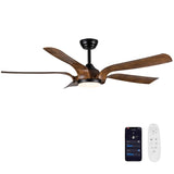 ZNTS Smart 56" Integrated LED Ceiling Fan with Antique Brown Blades in Matte Black Fan Body Finish W1367P222517