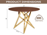 37Inch Round Dining Table, Small Round Kitchen Table With Golden Metal Legs, Suitable For 2 To 4 W3357P395498