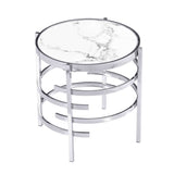 ZNTS Modern Round End Table with Sintered Stone Top, Chrome/ Silver End Table for Living Room 20.67''W x W1071P144272