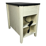 Farmhouse End Table Bedside Table with Charging Station,Night Stand with Barn Door and Drawer, W1412P230408