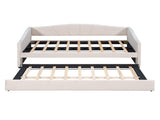 Upholstered Daybed Sofa Bed Twin Size With Trundle Bed and Wood Slat ,Beige 16042144
