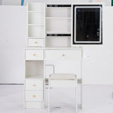 29.2" Small Size Left Drawer Desktop Vanity Table Cushioned Stool, 2 AC2 USB Power Station, Hair W3258P299616