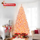 6 FT Pre-lit Snow Flocked Christmas Tree, Artificial Hinged Xmas Pine Tree with 800 Branch Tips, 300 63701621