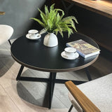 Round Coffee Table Wood Grain and Black Metal W2221P190907