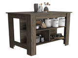 DEPOT E-SHOP Delos Kitchen Island, Four Legs, Three Shelves, Dark Brown B097132965
