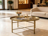 24 Inch Round Coffee Table for Living Room, Hammered Tray Top Center Table with Metal Frame for 94944205