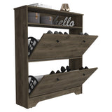 ZNTS Shoe Rack 46" H, One Open Storage Shelf, Two Internal Storage Drawers, Two Doors, Dark Brown B097133214