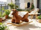 Brown Kids Rocking Horse Wooden Base Ride-on for Indoor Pretend Play Activity 18-36 Months 22417049