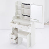 Small Size Left Drawer Desktop Vanity Table Cushioned Stool, Extra Large Sliding Mirror, Multi W936P226026