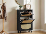 Rattan-fronted 3-tier shoe cabinet, particleboard, 54*24*135 cm, black 49493936