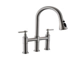 3 Hole Brushed Nickel Bridge Kitchen Faucet with Down Sprayer,2 Handle Faucet for Kitchen Sinks W1932P186913