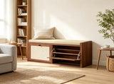 Brown Entryway Shoe Storage Bench Padded Seat with 2 Rattan Doors for Hidden Shoe Storage 65706668