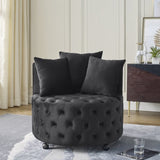 ZNTS Velvet Upholstered Swivel Chair for Living Room, with Button Tufted Design and Movable Wheels, W48790917