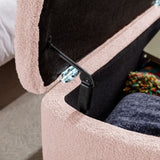 Pink Storage Ottoman Bench for End of Bed Gold Legs, Modern Grey Faux Fur Entryway Bench Upholstered W1170104172