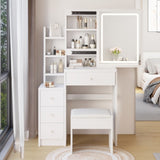 ZNTS Small Size Left Bedside Cabinet Vanity Table + Cushioned Stool, Extra Large Touch Control Sliding W936P172483