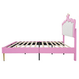 Full Size Upholstered Bed Frame with LED Lights, Modern Upholstered Princess Bed with Crown W2770P190360