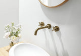 Double Handle Wall Mount Bathroom Faucet Brushed Gold W122453410