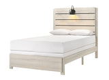 1pc Rustic Style Butcher Block Finish Weathered Cream White Finish Full Size Bed w/ Lamp Wooden B011P231380