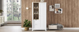 ZNTS Bedroom Storage Wardrobe with Hanging Rods and 2 Drawers and Open Shelves,Sliding Door,White 56629304