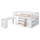 ZNTS Low Study Full Loft Bed with Cabinet ,Shelves and Rolling Portable Desk ,Multiple Functions Bed 61444052