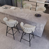 26" Bar Chair Suede Woven Bar Stool Set of 4,Black legs Barstools No Adjustable Kitchen Island 56031493