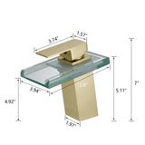 Bathroom Sink Faucet LED Light 3 Colors Changing Waterfall Glass Spout Hot Cold Water Mixer Single W1932P148106