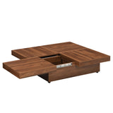 ZNTS Square Marble Veneer Coffee Table Sliding Top with Storage in Walnut 39.4'' 13693693