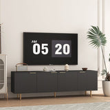 Black Modern TV Stand Fluted 68" with Power Outlet, Entertainment Center with Storage Doors, TV W1321P242590